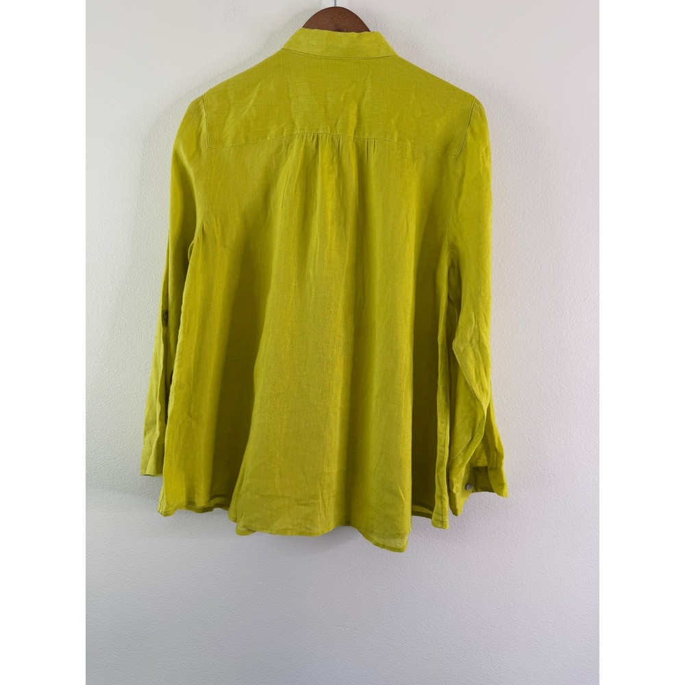 J. Jill Love Linen Chartreuse Green Long Sleeve Button Down Shirt Womens Medium - Picture 3 of 8